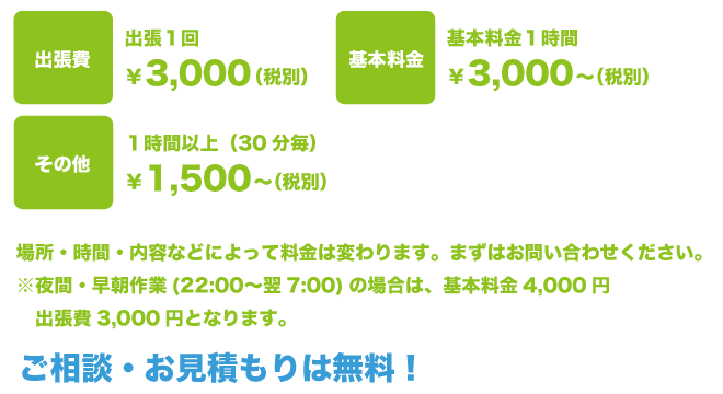 料金表 東京渋谷の便利屋 便利屋ジェイ サポート